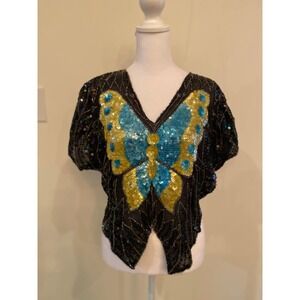 Vintage Sequins Queen Butterfly Top